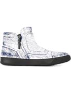 Bruno Bordese Cracked Effect Hi-top Sneakers, Men's, Size: 46, White, Leather/rubber