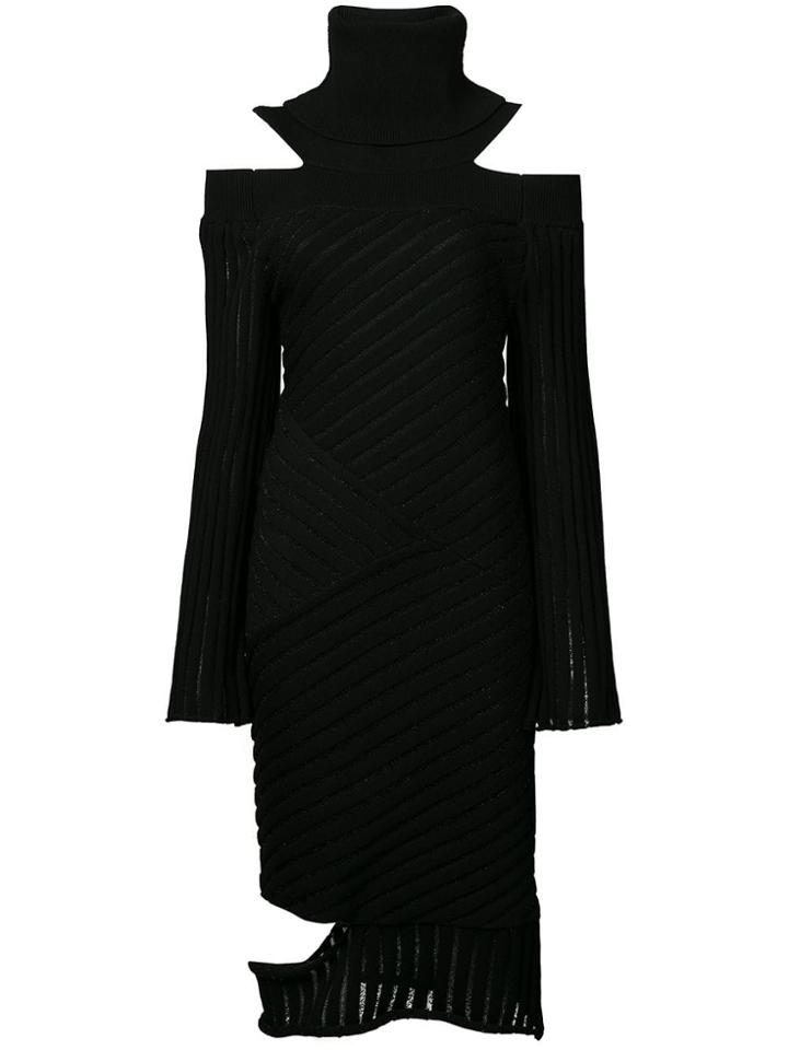Valery Kovalska Ribbed Cold Shoulder Dress - Black