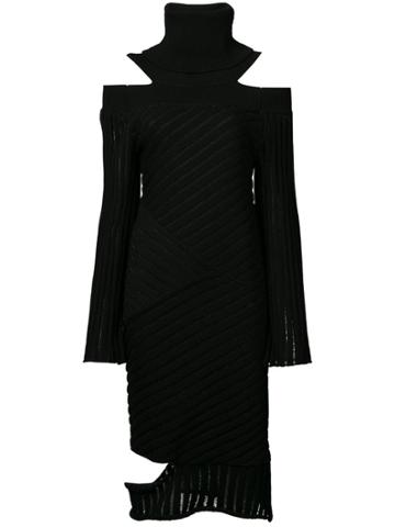 Valery Kovalska Ribbed Cold Shoulder Dress - Black