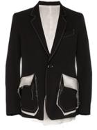 Sulvam Unfinished Frayed Wool Blazer - Black