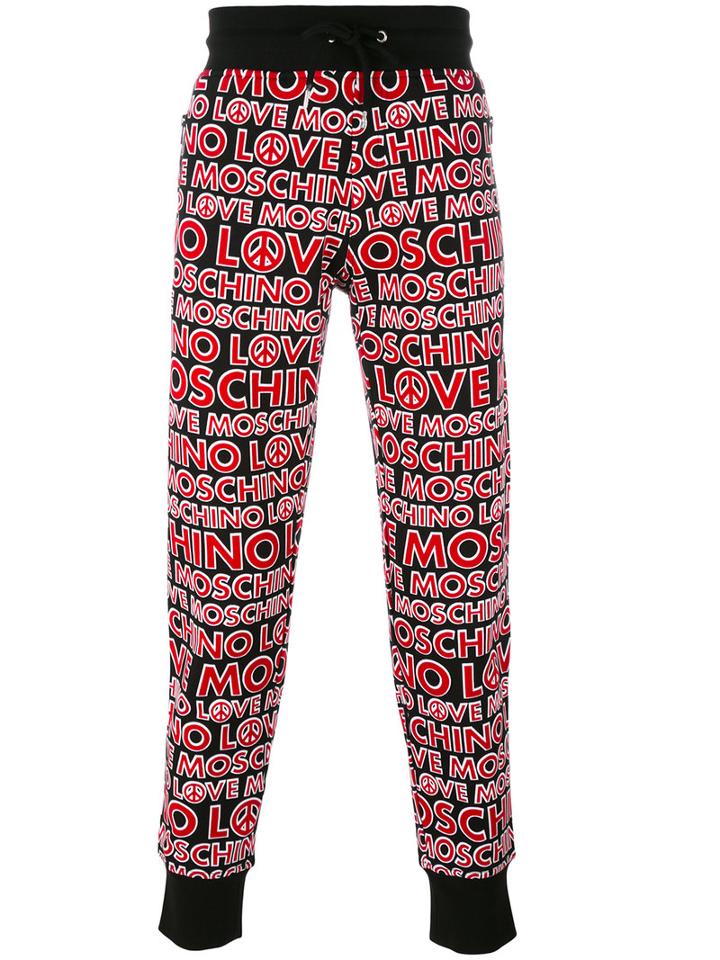 Love Moschino Logo Print Track Pants, Men's, Size: Large, Black, Cotton