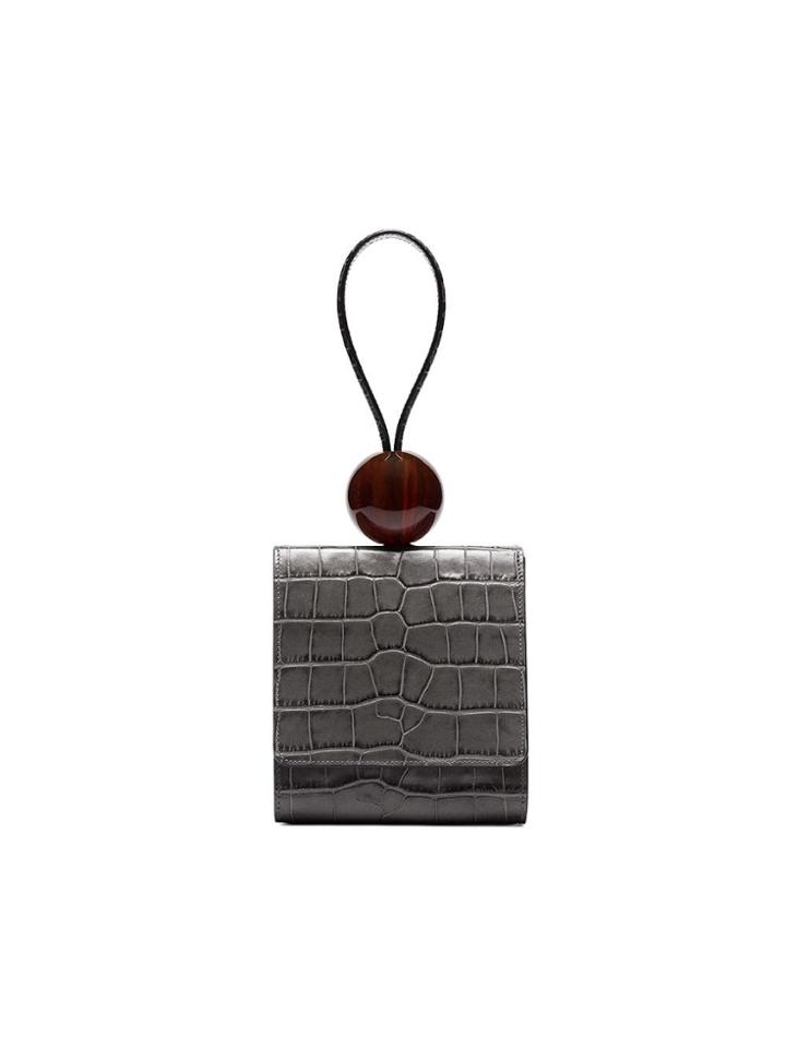 By Far Grey Mock Croc Leather Ball Bracelet Bag