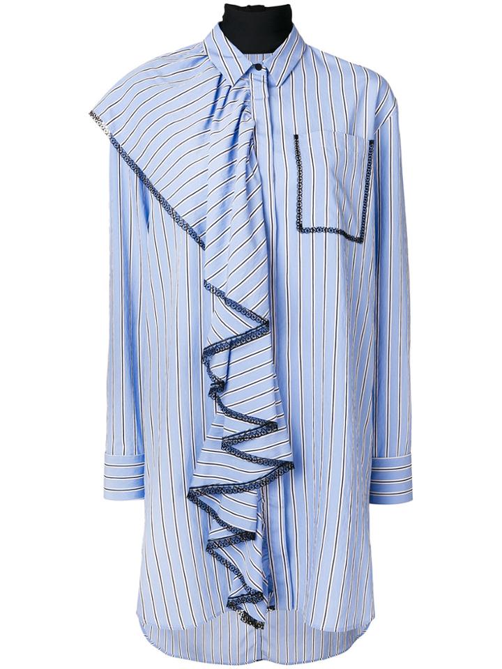Msgm Long-line Ruffled Shirt - Blue