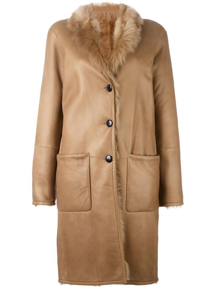Joseph Panelled Coat, Women's, Size: 34, Nude/neutrals, Lamb Skin/lamb Fur