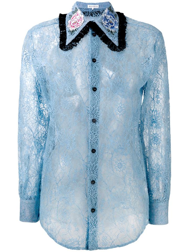 Melampo - Sheer Lace Shirt - Women - Cotton/nylon/polyester - 40, Women's, Blue, Cotton/nylon/polyester