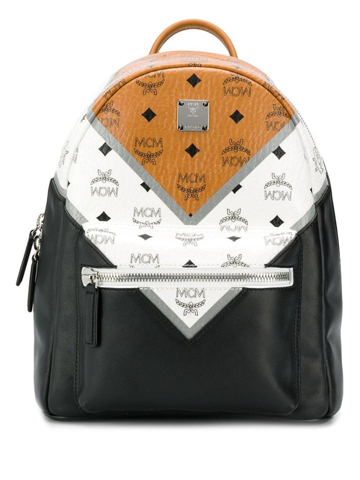 Mcm Logo Printed Backpack - Black