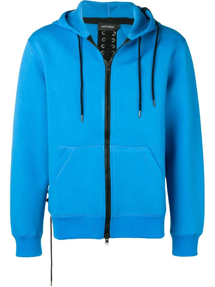 Craig Green Lace-up Zipped Hoodie - Blue