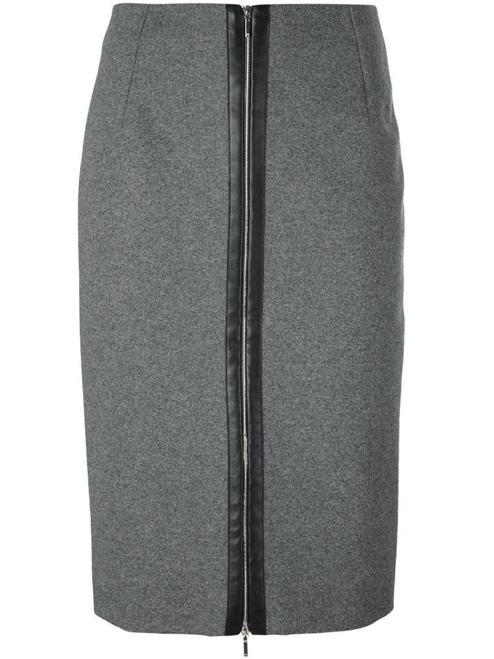 Mugler Pencil Skirt, Women's, Size: 40, Grey, Lamb Skin/polyamide/polyester/wool