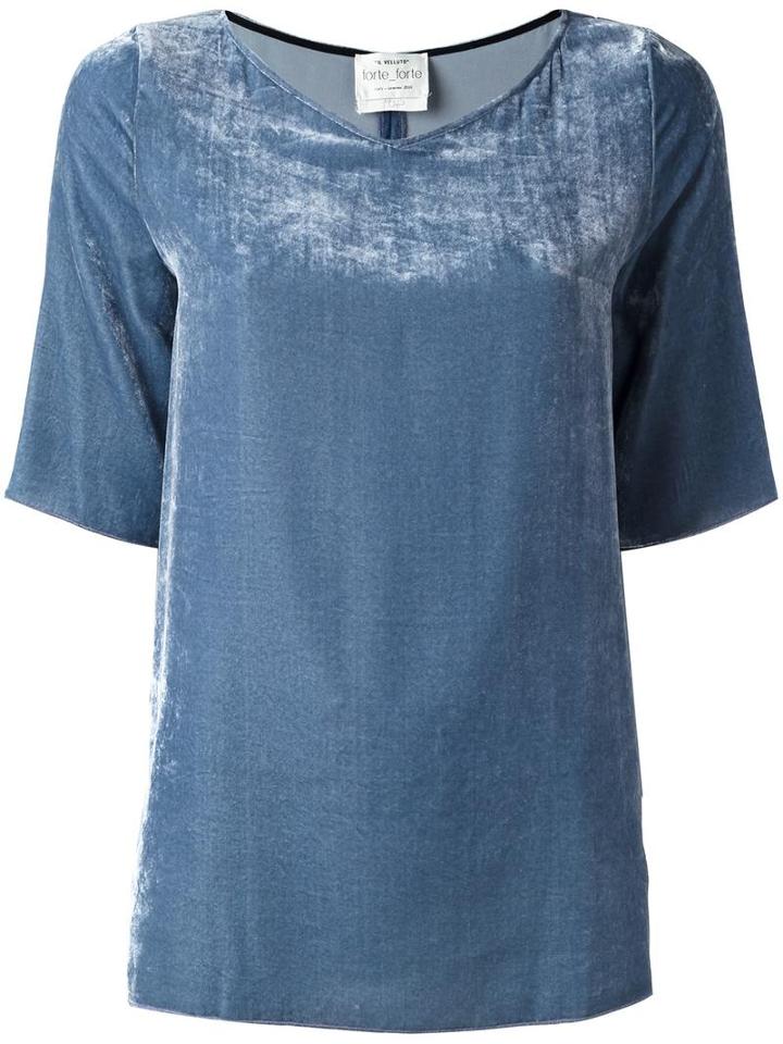 Forte Forte Shortsleeved Velvet Top, Women's, Size: 0, Blue, Silk/viscose
