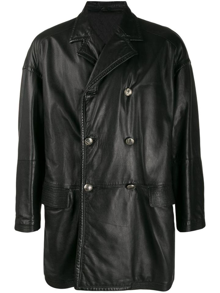 Versace Pre-owned 1980's Leather Coat - Black