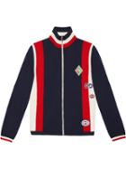 Gucci Wool Knit Bomber Jacket With Patches - Blue