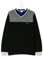 Boss Kids Two-tone V-neck Sweater - Black