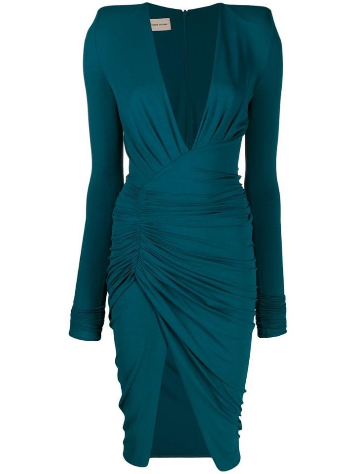 Alexandre Vauthier Deep V-neck Ruched Dress - Blue