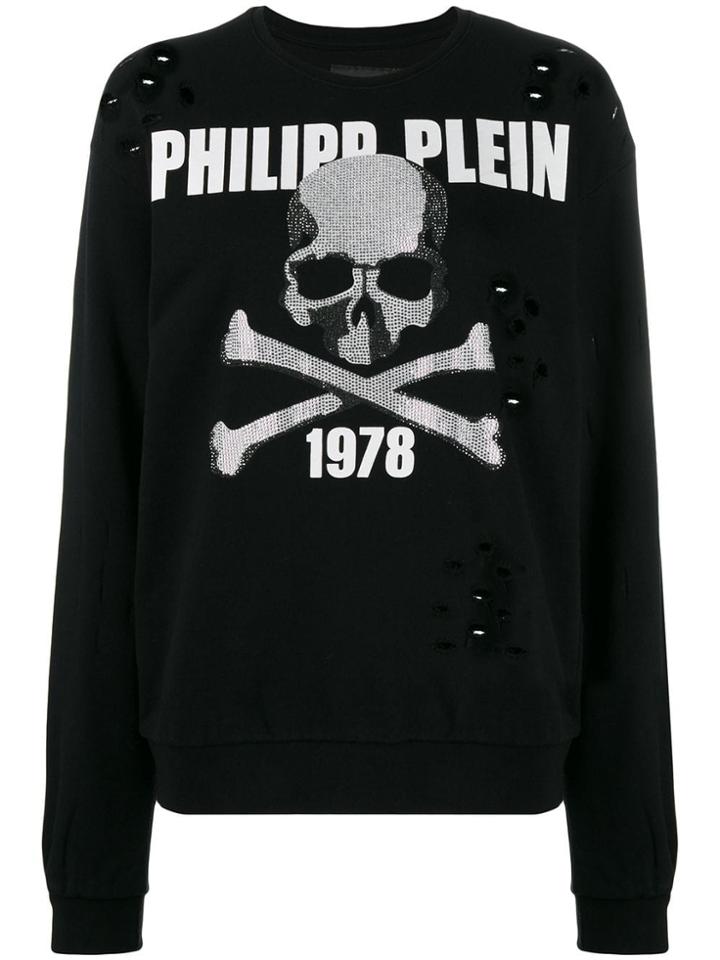 Philipp Plein Rhinestone Skull Holey Jumper - Black