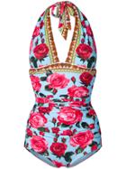 Dolce & Gabbana Floral Print Halterneck Swimsuit - Multicolour