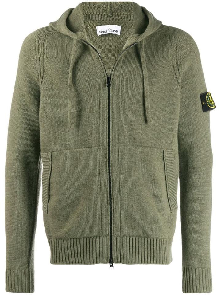 Stone Island Ribbed Knit Hoodie - Green