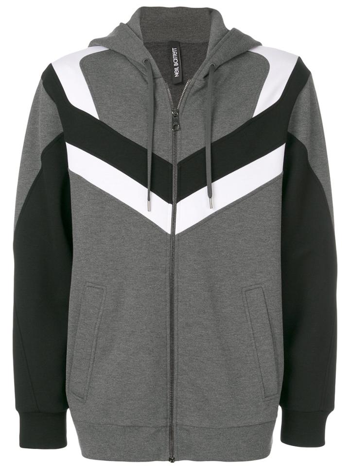 Neil Barrett Stripe Panel Zipped Hoodie - Grey