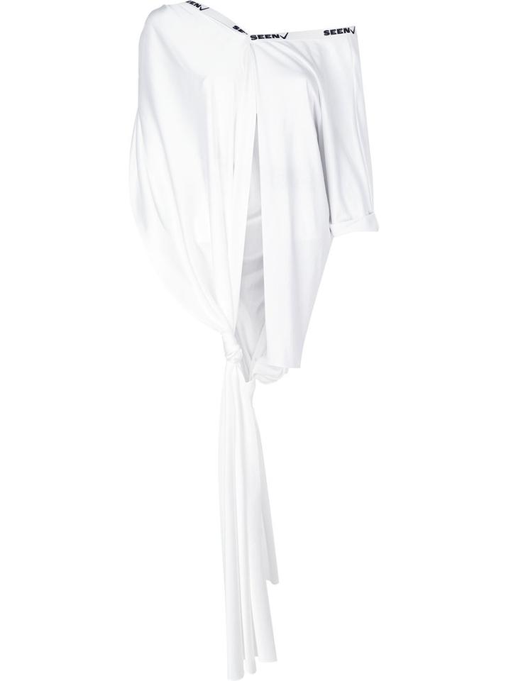 Seen? - Asymmetric Knotted-hem Top - Women - Silk/cotton/polyester/spandex/elastane - M, White, Silk/cotton/polyester/spandex/elastane