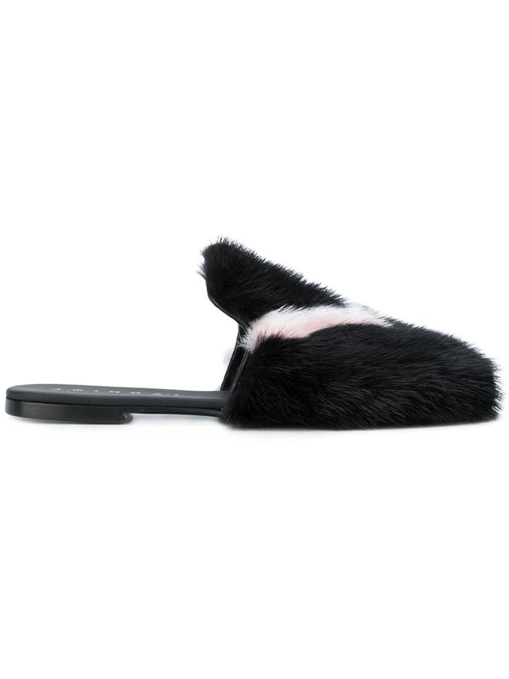 Joshua Sanders Fur Mules - Black