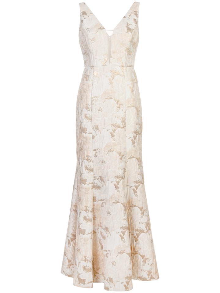 Aidan Mattox Mesh Insert Jacquard Dress - White