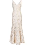 Aidan Mattox Mesh Insert Jacquard Dress - White
