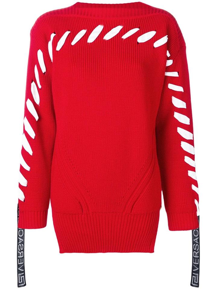 Versace Lace-up Detailed Sweater - Red