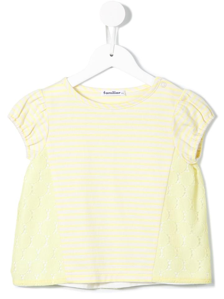 Familiar - Striped Lace Insert T-shirt - Kids - Cotton - 3 Yrs, Yellow/orange