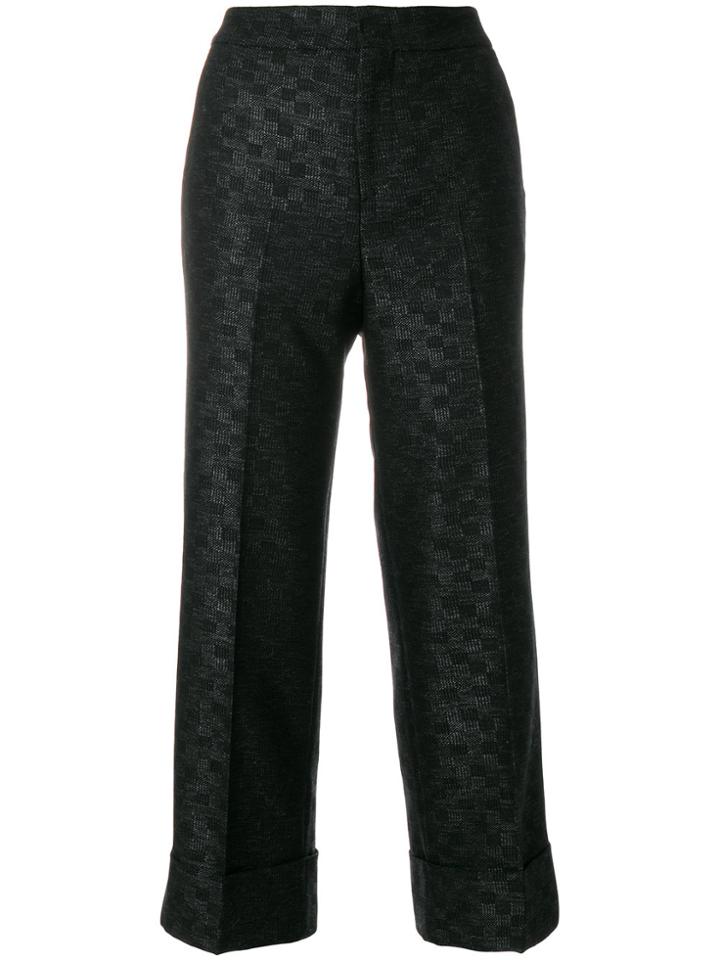 Pt01 Cropped Checked Trousers - Black