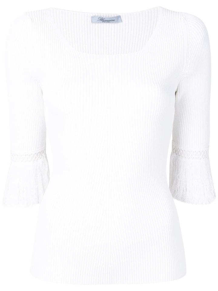 Blumarine Ribbed Fringed Detail Jumper - White