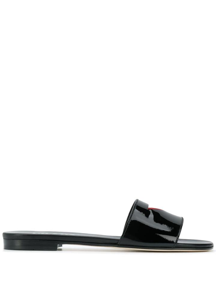 Prada Triangle Cut-out Slides - Black