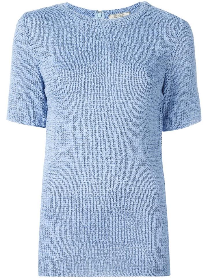 Nina Ricci Shortsleeved Knit Top, Women's, Size: L, Blue, Polyester
