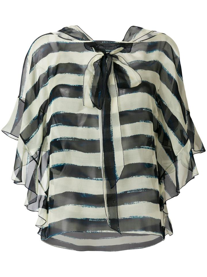 Alberta Ferretti Striped Pussybow Blouse - Blue