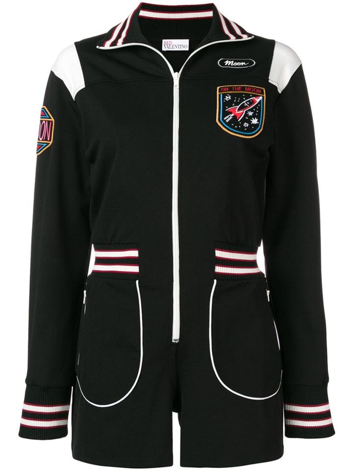 Red Valentino Patch Detailed Playsuit - Black
