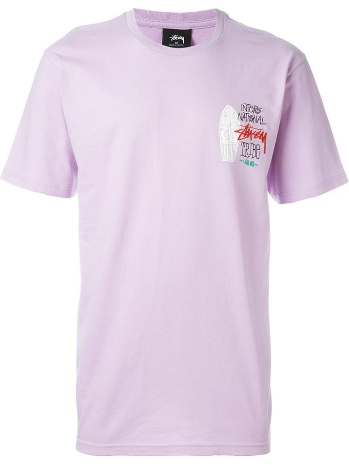 Stussy Embroidered Logo T-shirt, Men's, Size: L, Pink/purple, Cotton