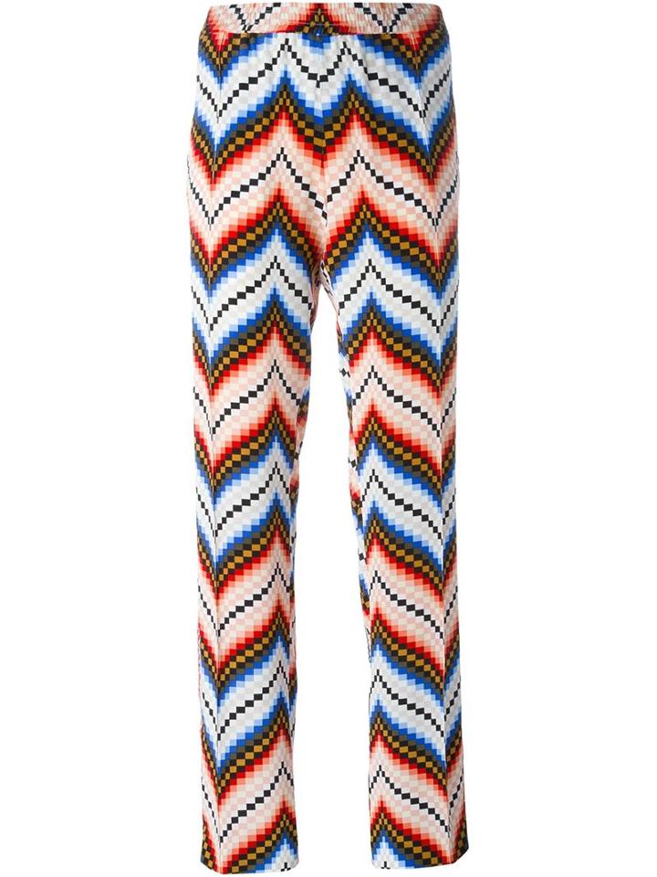 Kenzo Chevron Straight Leg Trousers, Women's, Size: 34, Red, Silk/polyester