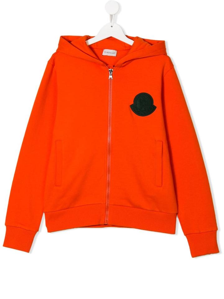 Moncler Kids Logo Patch Zip Hoodie - Orange