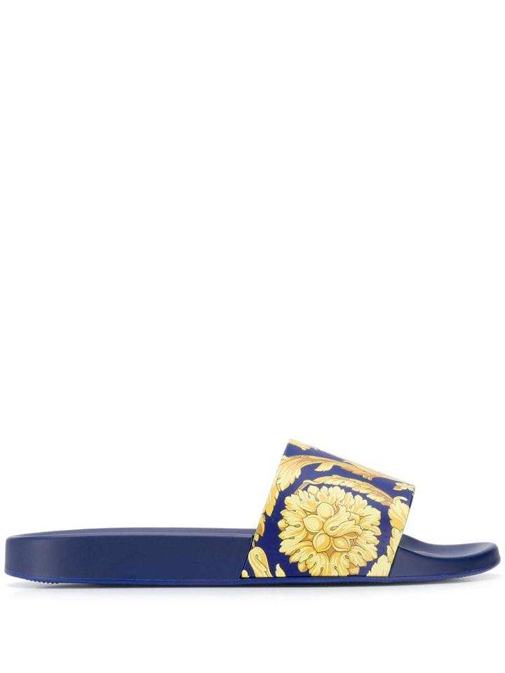 Versace Baroque Print Sliders - Blue