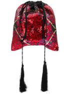 Attico Sequined Tartan Pouch Bag - Red