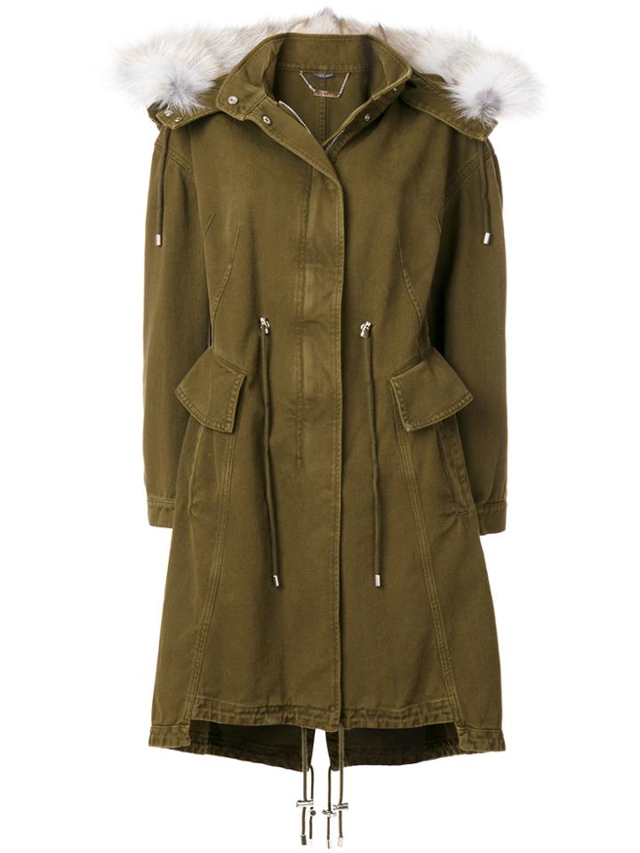 Alexander Mcqueen Fox Fur Trim Hooded Jacket - Green