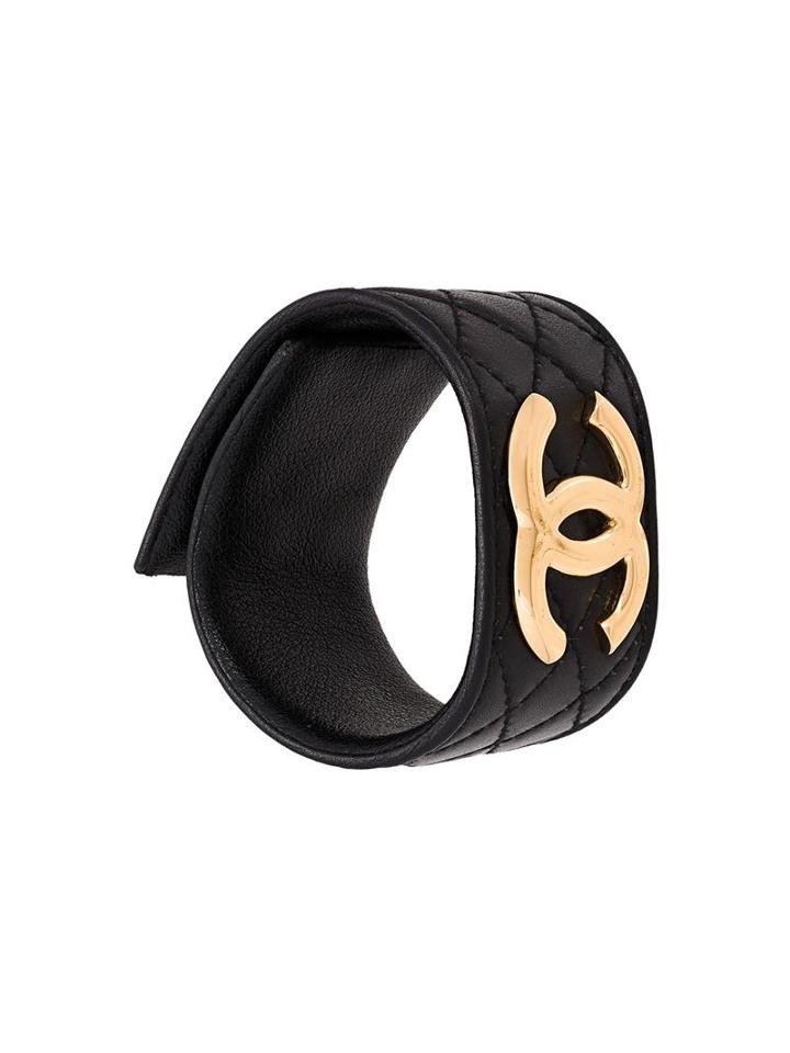 Chanel Vintage Logo Quilted Bracelet, Women's, Black