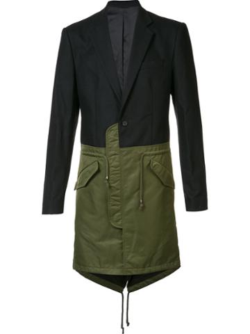 D-gnak Colour Block Single Breasted Coat, Men's, Size: 46, Black, Nylon/spandex/elastane/wool