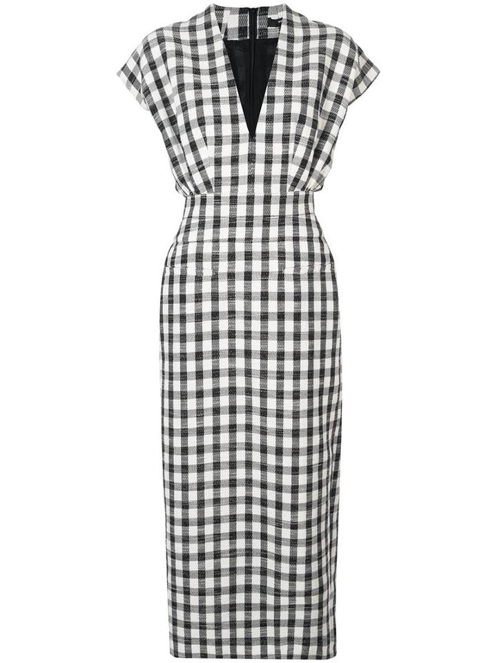 Derek Lam Sleeveless Plaid V-neck Dress With Tapered Skirt - Black