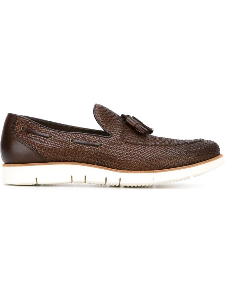 Henderson Baracco Woven Boat Shoes, Men's, Size: 43, Brown, Leather/rubber