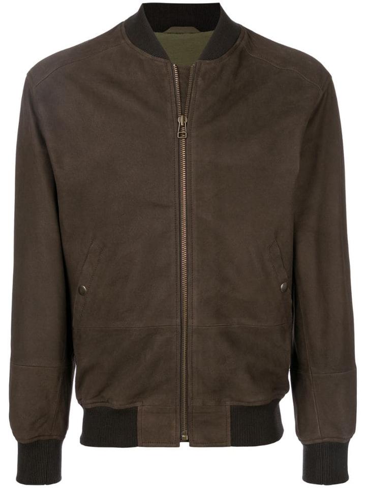 Mr & Mrs Italy Branded Leather Bomber Jacket - Brown