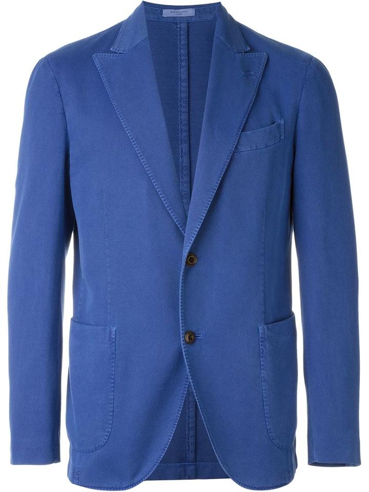 Boglioli Peaked Lapel Blazer, Men's, Size: 46, Blue, Cotton/cupro