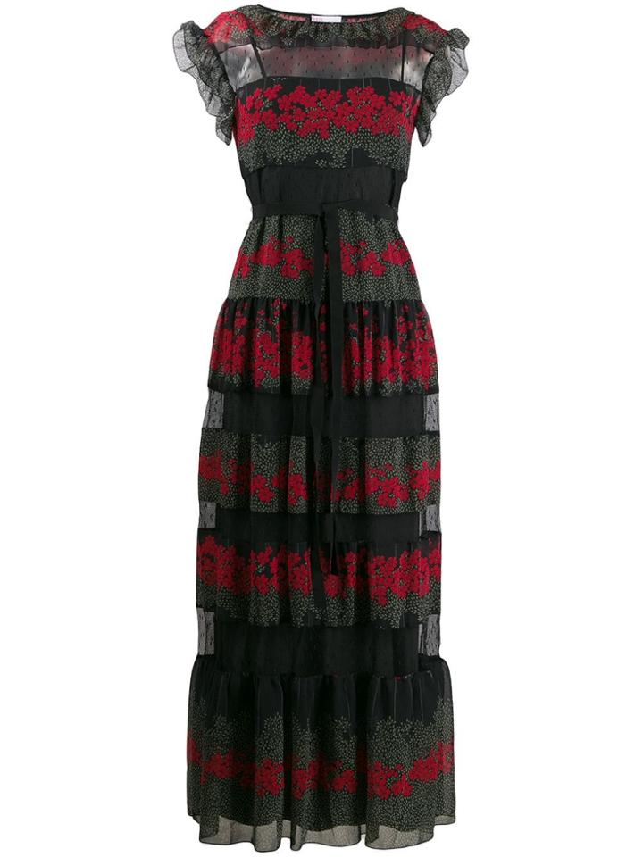 Red Valentino Floral Print Panelled Maxi Dress - Black
