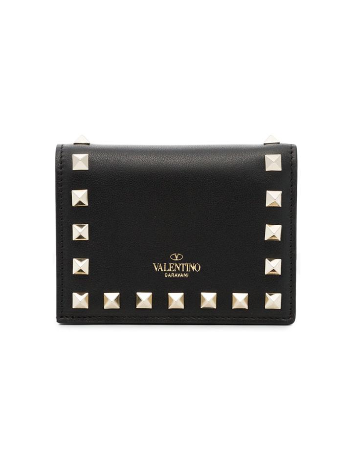 Valentino Black Rockstud Studded Leather Wallet