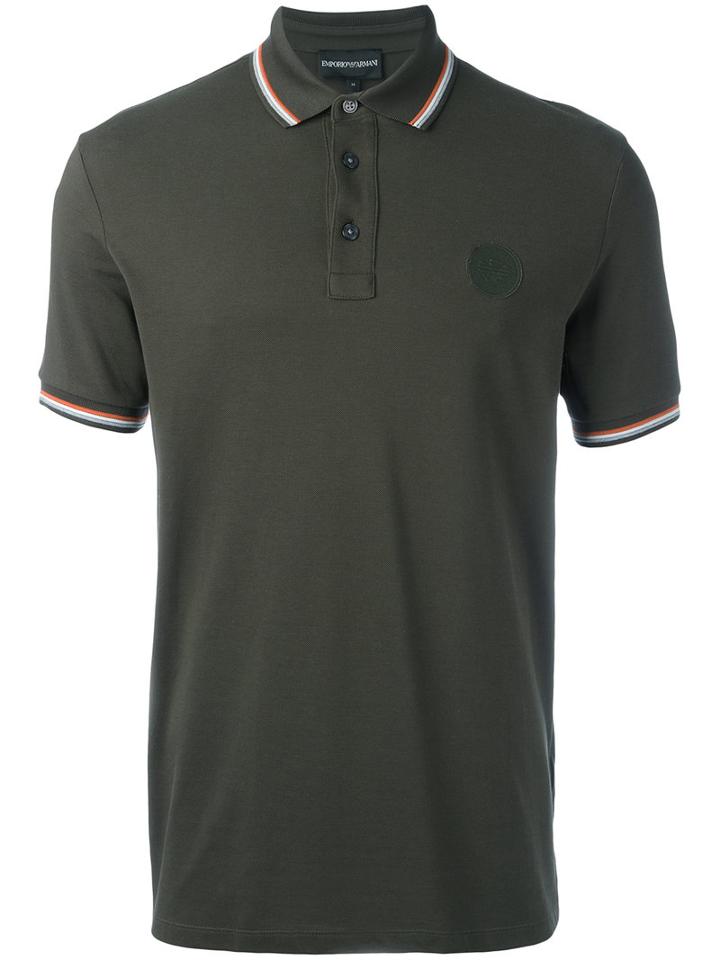 Emporio Armani Striped Trim Polo Shirt, Men's, Size: Medium, Green, Cotton