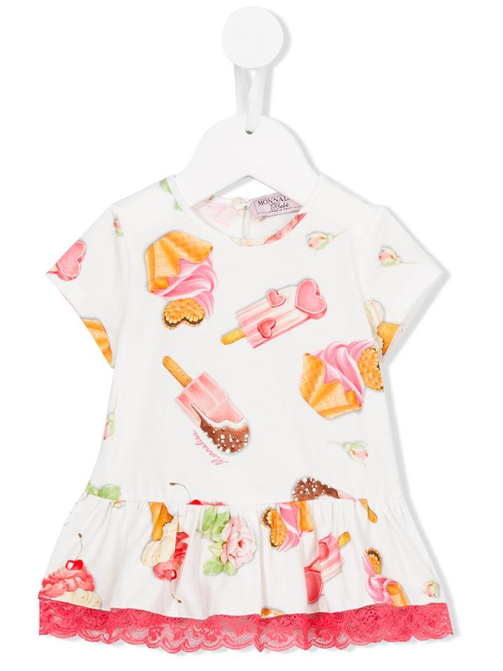 Monnalisa - Ice Cream Dress - Kids - Cotton/spandex/elastane - 6 Mth, White