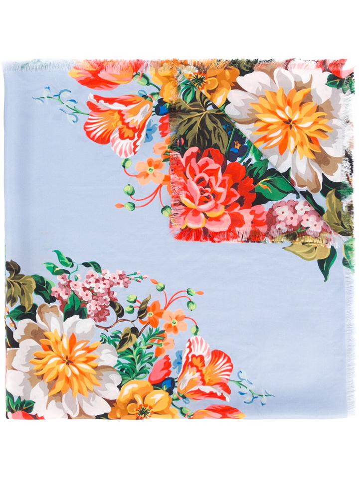 Gucci Floral Print Scarf, Women's, Blue, Silk